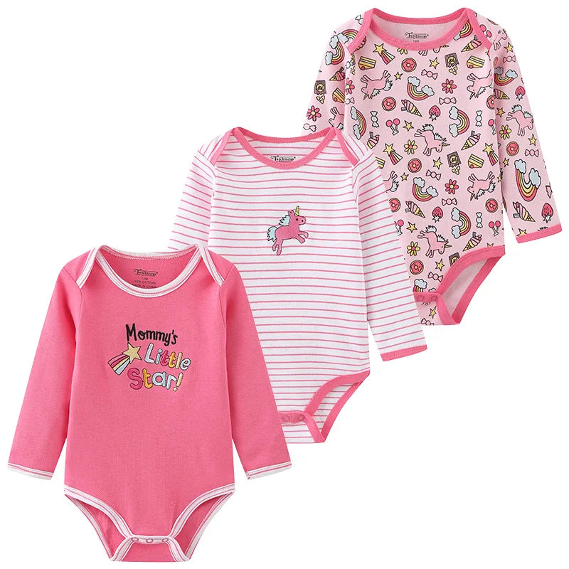 Set of three Baby Bubble newborn cotton bodysuits in soft, comfortable fabric, perfect for everyday wear for infants.