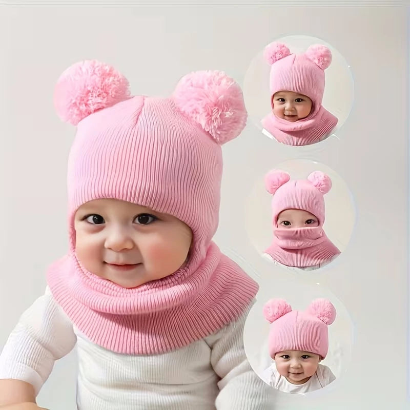 Baby Bubble winter children's hooded knitted hat, cozy and warm for kids, featuring a soft, colorful knit design.