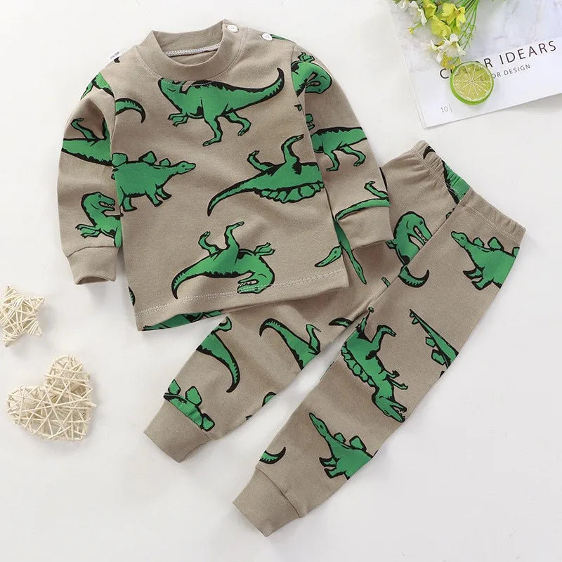Baby Bubble toddler autumn outfit with cartoon tops and pants, long-sleeve home wear suit for boys and girls, cute and comfortable.