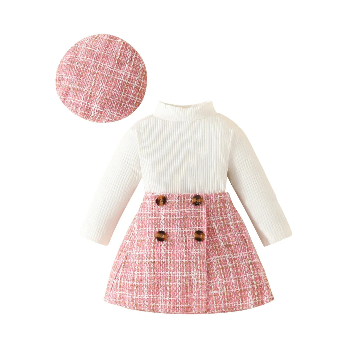ma&baby 6M - 3Y Toddler Infant Newborn Baby Girls Clothes Sets Knit Long Sleeve Tops Plaid Skrits Hat Fall Spring Outfits D05 - Baby Bubble Store