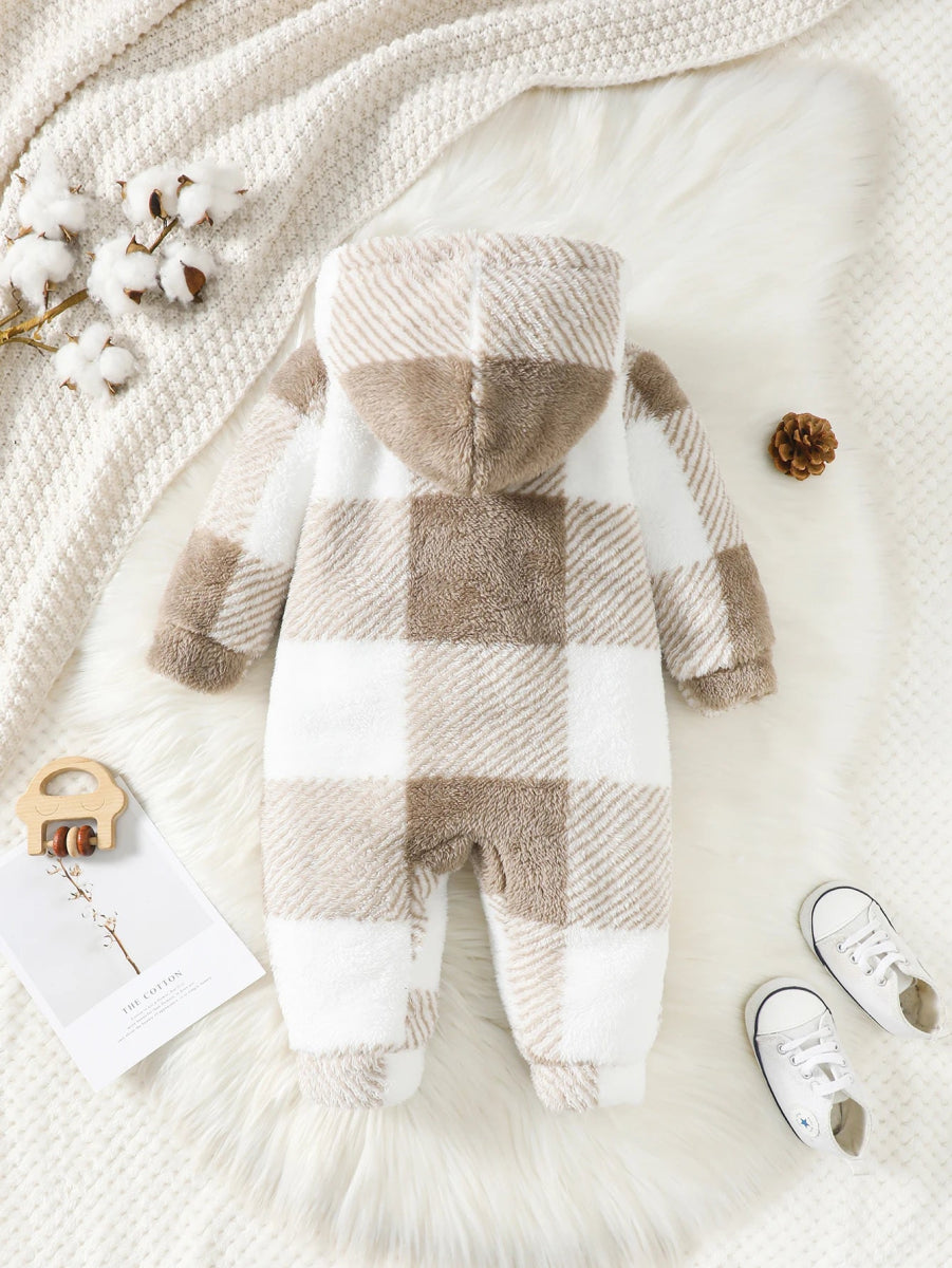 Baby Plaid Fluffy Fleece Long - sleeve Romper - Baby Bubble