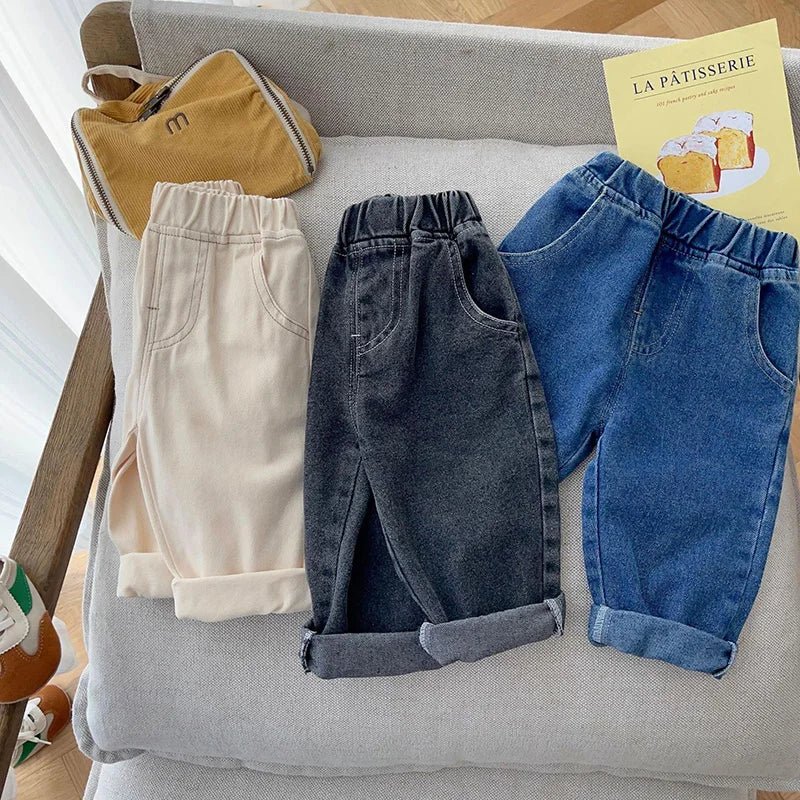 Spring Autumn New Baby Pants Casual Denim 9M - 5T Kids Boys Straight Jeans Soft Toddler Girls Fashion Trousers 3 Colors - Baby Bubble